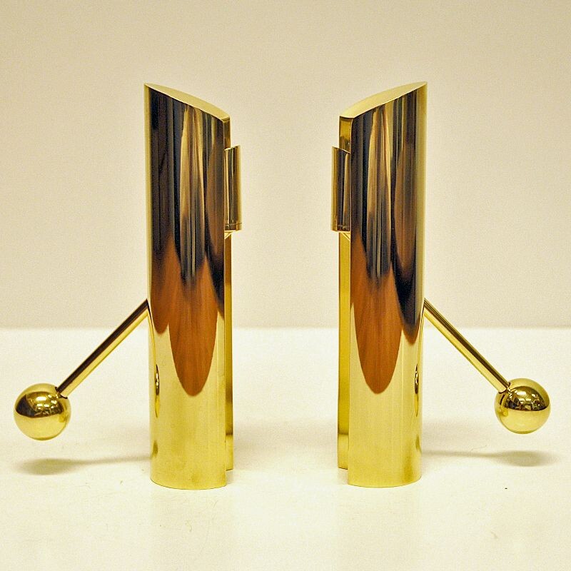 Vintage Brass candle holder pair Variabel by Pierre Forsell for Skultuna, Sweden 1960s