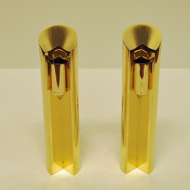 Vintage Brass candle holder pair Variabel by Pierre Forsell for Skultuna, Sweden 1960s