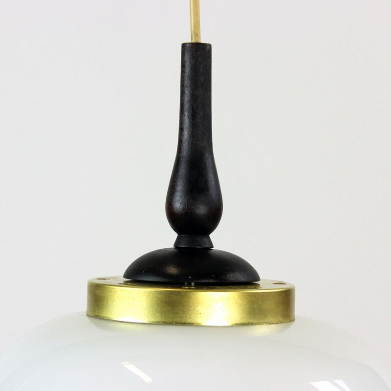 Midcentury Ceiling Light With Two Opaline Lights, Czechoslovakia 1960s