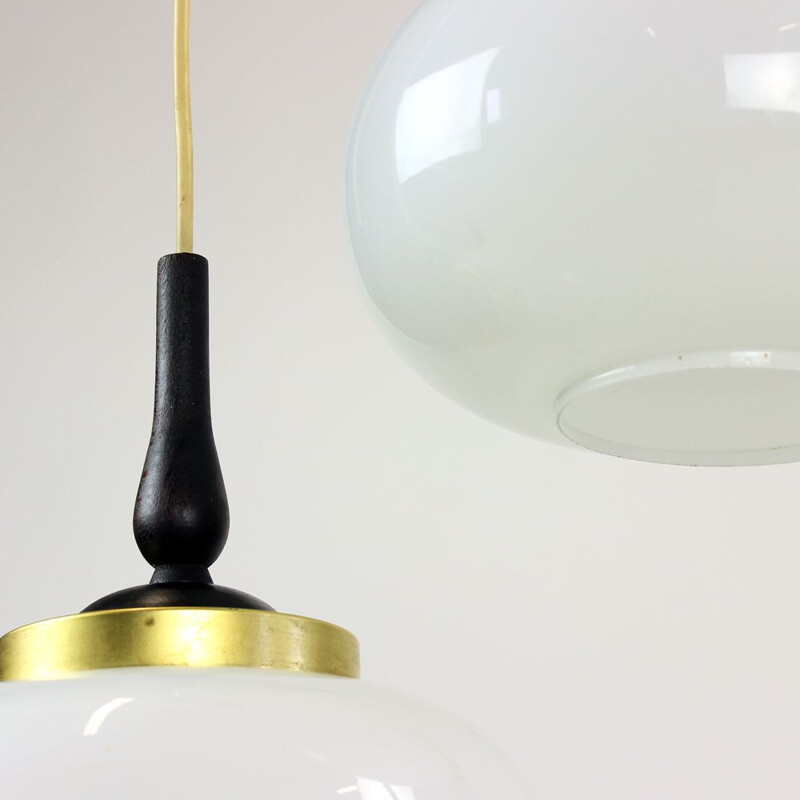 Midcentury Ceiling Light With Two Opaline Lights, Czechoslovakia 1960s