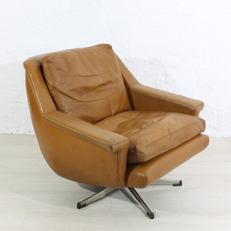 Mid-century leather lounge armchair and sofa 1970s