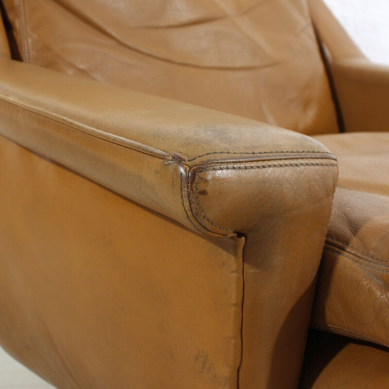 Mid-century leather lounge armchair and sofa 1970s