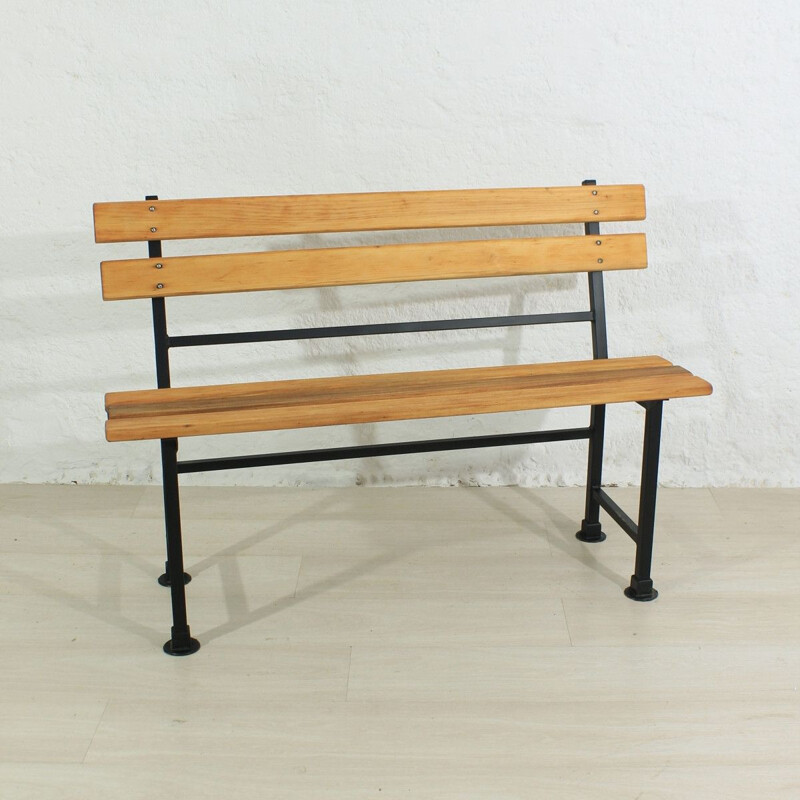 vintage bench alder wood, metal 1960s