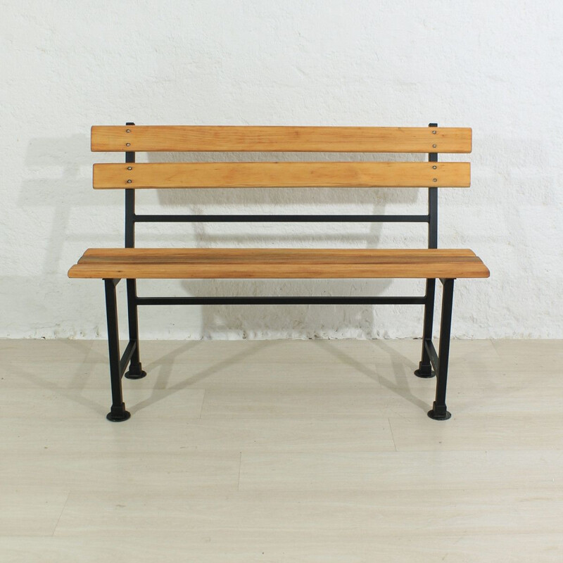 vintage bench alder wood, metal 1960s