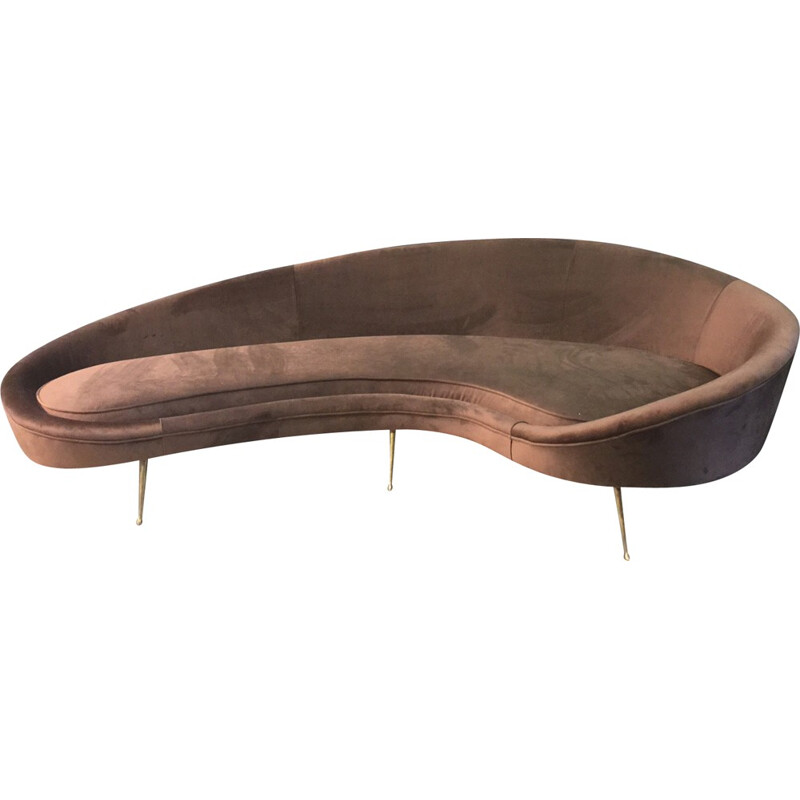 Mid century Italian sofa in brown velvet and brass - 1950s