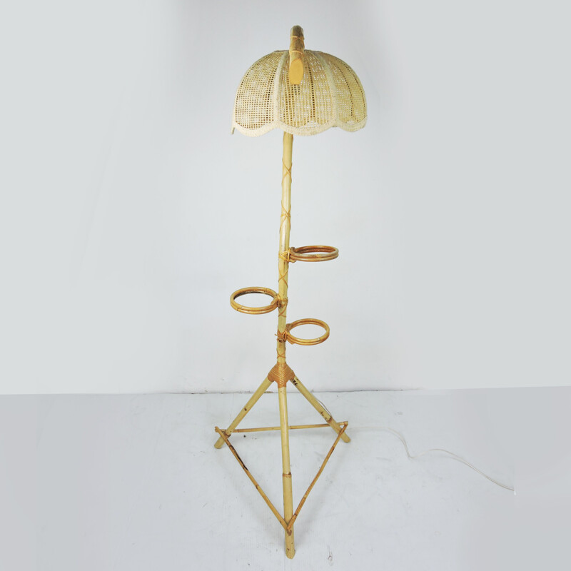 Vintage Bamboo Snake Plant Stand and Floor Lamp, 1970s