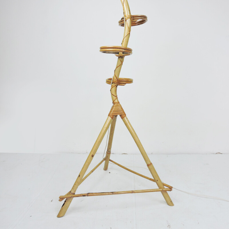 Vintage Bamboo Snake Plant Stand and Floor Lamp, 1970s