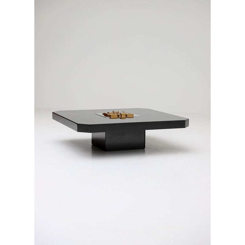 Vintage black lacquered coffee table by Love Creation, Belgium 1985