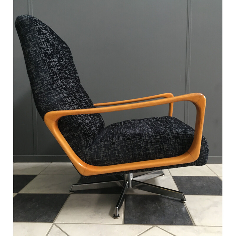 Vintage Black fabric swivel chair 1960s