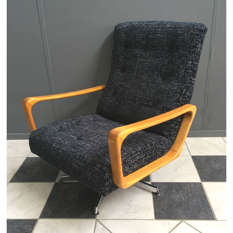 Vintage Black fabric swivel chair 1960s