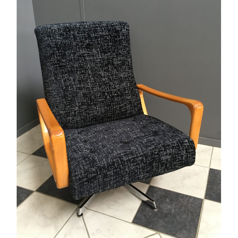 Vintage Black fabric swivel chair 1960s