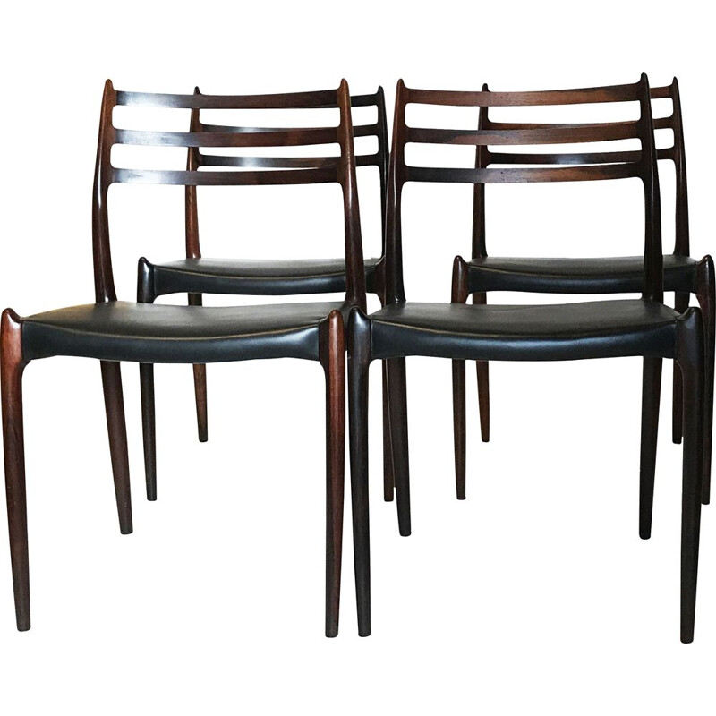 Conjunto de 4 cadeiras vintage Møller Modelo 78 em pau-rosa, Niels Otto Møller 1962