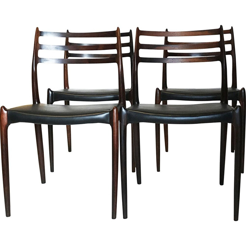 Lot de 4 chaises vintage Møller Modèle 78 en palissandre, Niels Otto Møller 1962