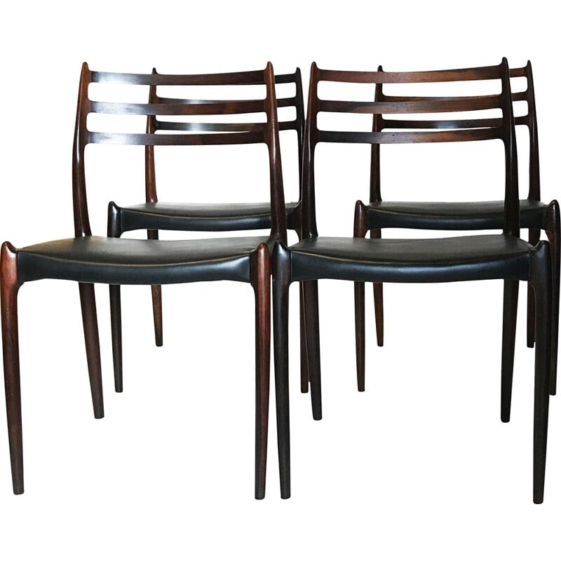 Set di 4 sedie vintage Møller Modello 78 in palissandro, Niels Otto Møller 1962
