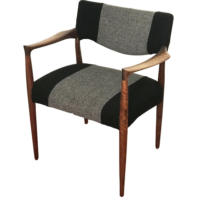 Rosewood Armchair with new black wool fabric, 1960s