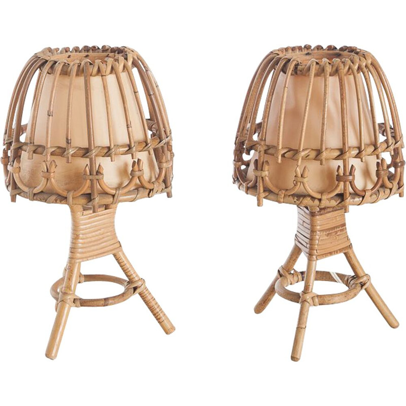 Pair of vintage rattan lamps to own in Spain 1970