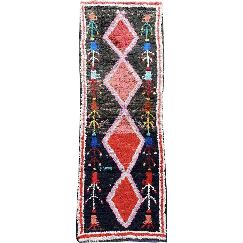 Vintage berber butcherouite corridor carpet