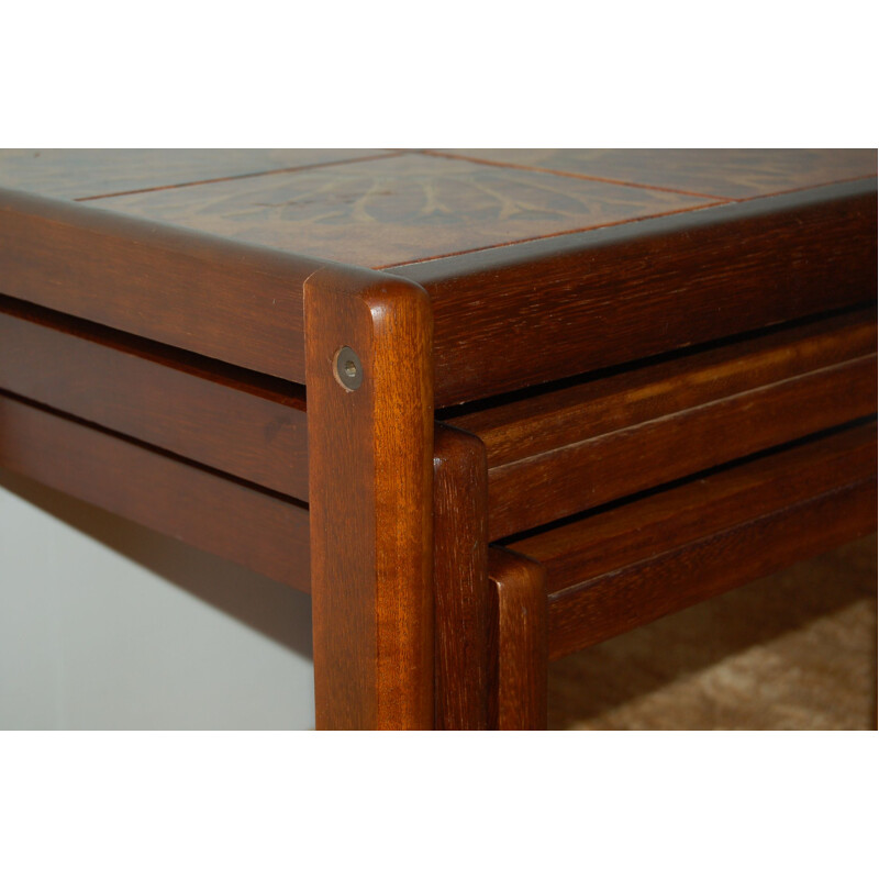 Vintage Teak nest of tables with sunburst tiled top