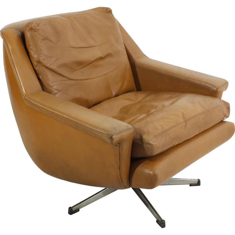 Mid-century leather lounge armchair and sofa 1970s