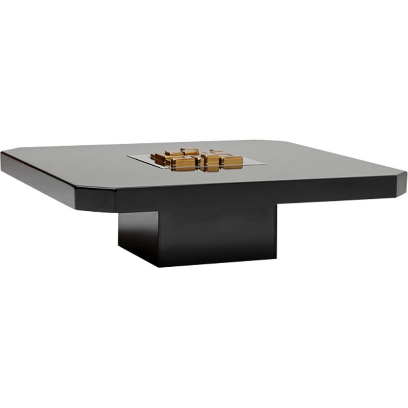 Vintage black lacquered coffee table by Love Creation, Belgium 1985