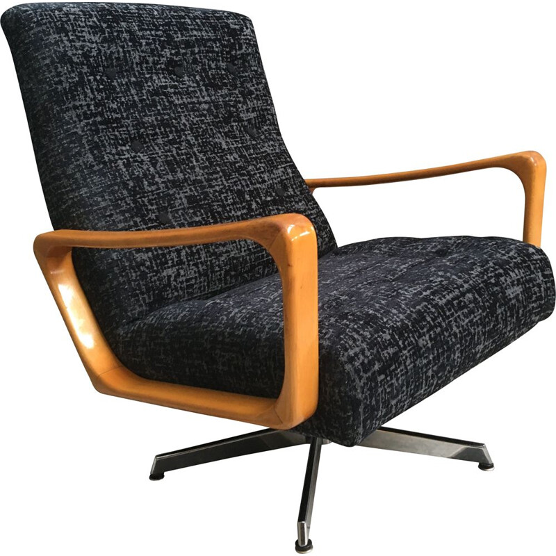 Vintage Black fabric swivel chair 1960s
