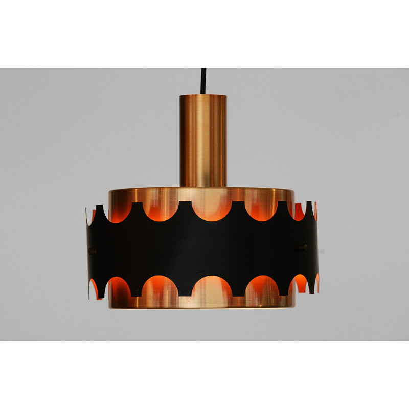 Vintage pendant light by Coronell Elektro Copper colored aluminum  Denmark 1970s