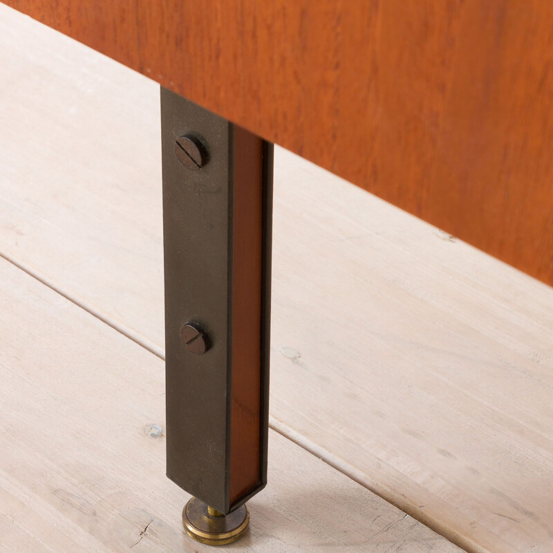 Small vintage teak sideboard with brass feet, Italian 1960s