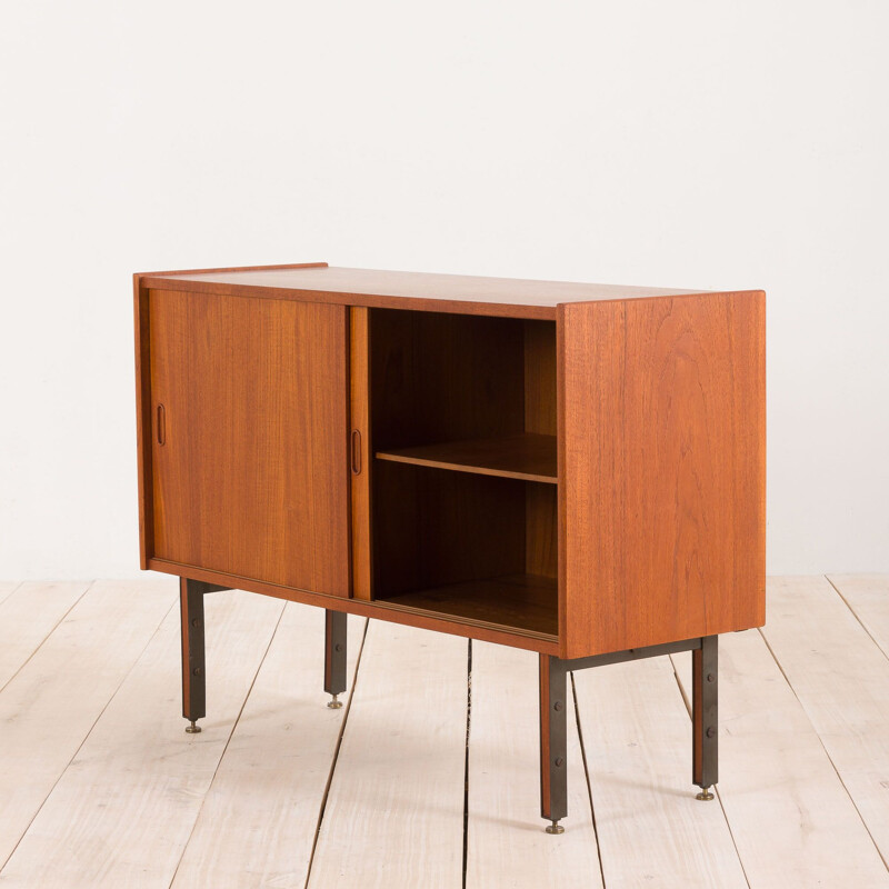 Small vintage teak sideboard with brass feet, Italian 1960s