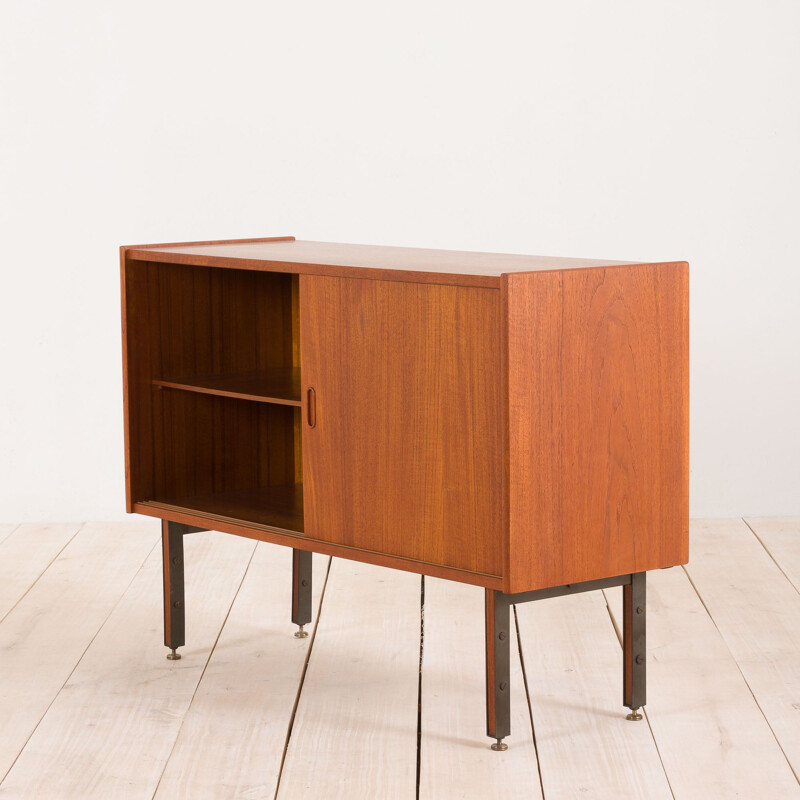 Small vintage teak sideboard with brass feet, Italian 1960s