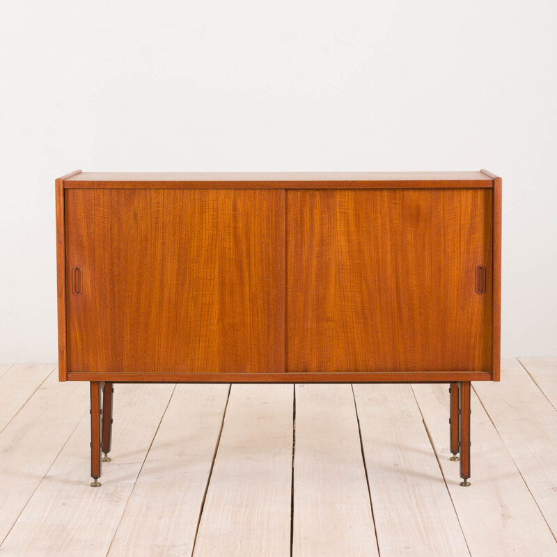 Small vintage teak sideboard with brass feet, Italian 1960s