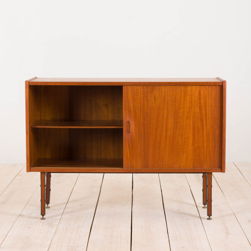 Small vintage teak sideboard with brass feet, Italian 1960s