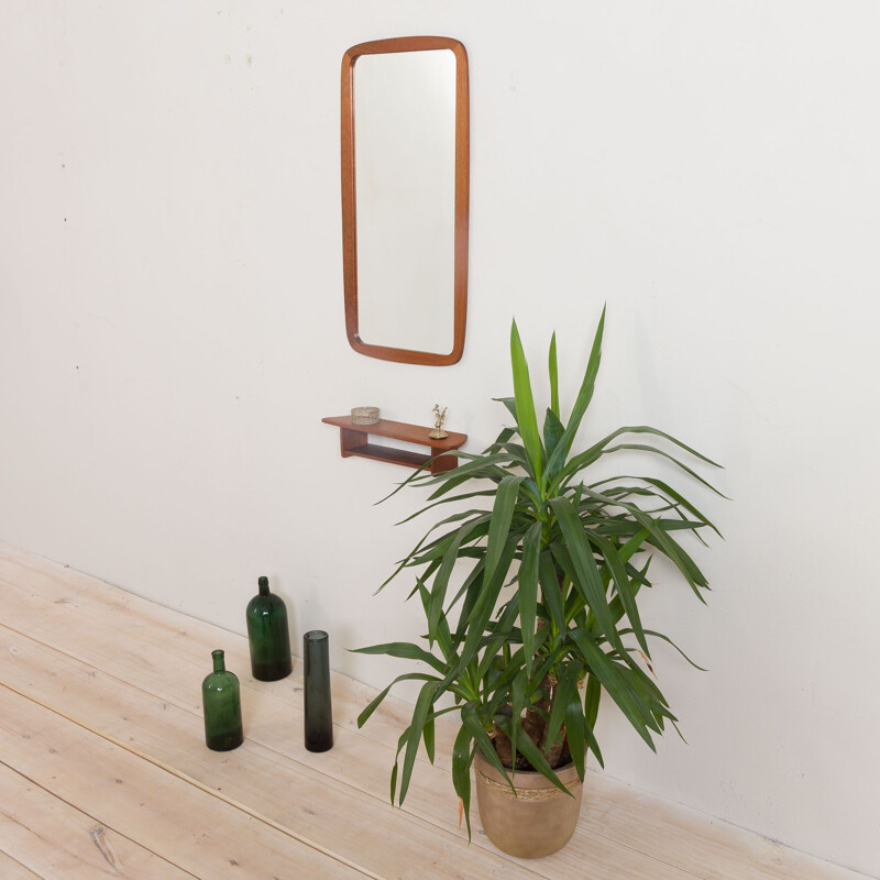 Vintage mirror with organic shape teak console JM teak Denmark, 1960s