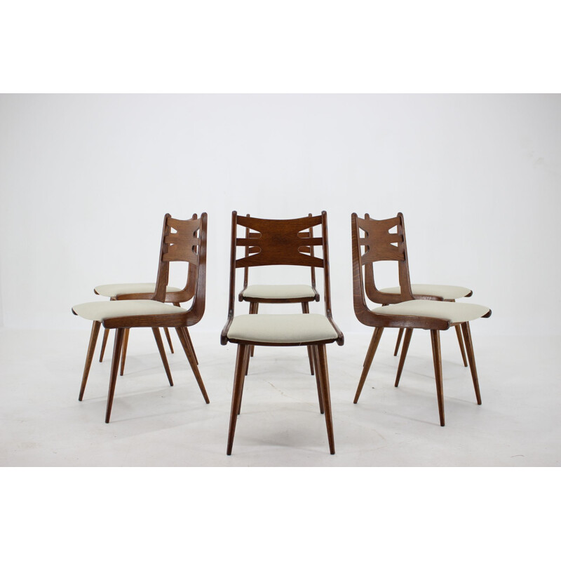Set of 6 vintage Oak Dining Chairs, Czechoslovakia 1960s