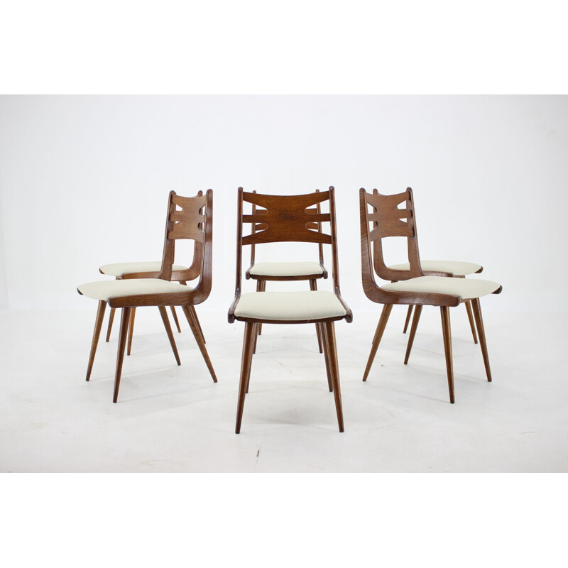 Set of 6 vintage Oak Dining Chairs, Czechoslovakia 1960s