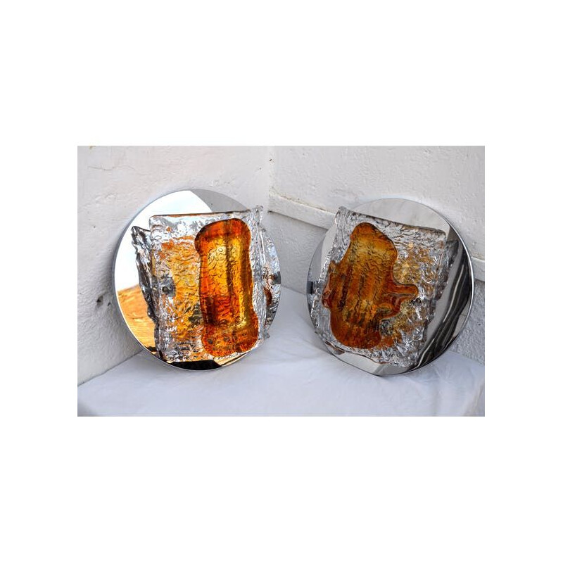 Pair of vintage orange murano sconces, 1970