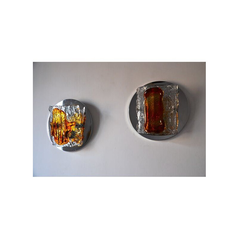 Pair of vintage orange murano sconces, 1970