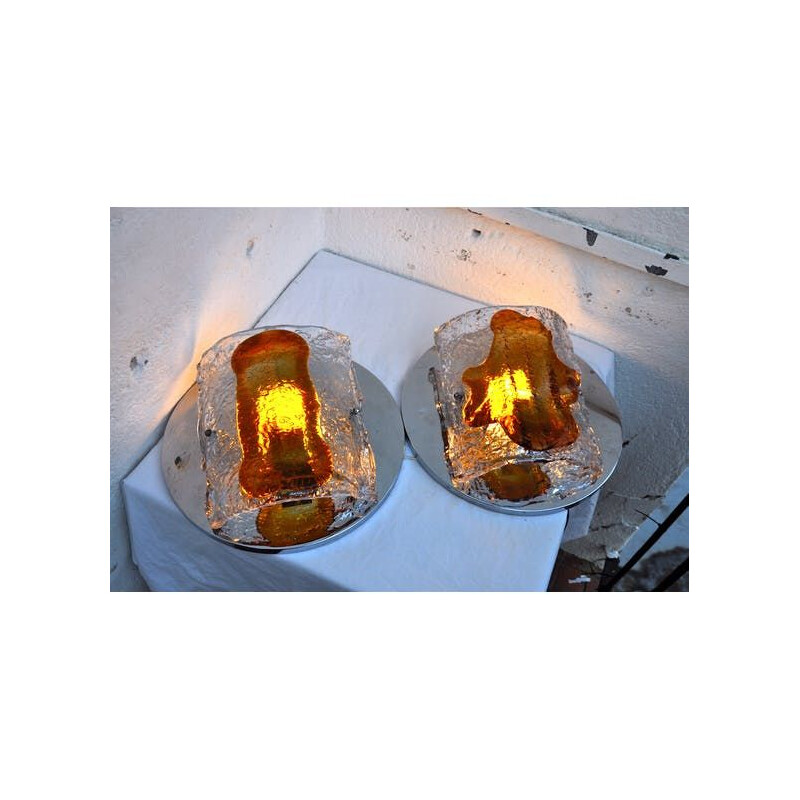 Pair of vintage orange murano sconces, 1970