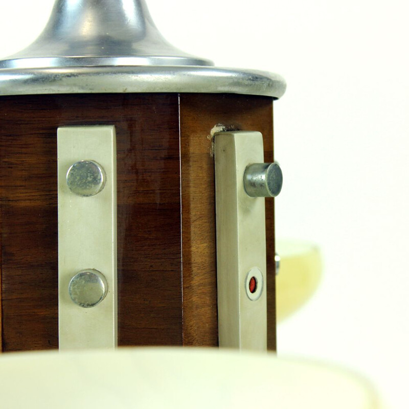 Vintage Ceiling Light In Metal & Walnut, Czechoslovakia Art Deco 1930s