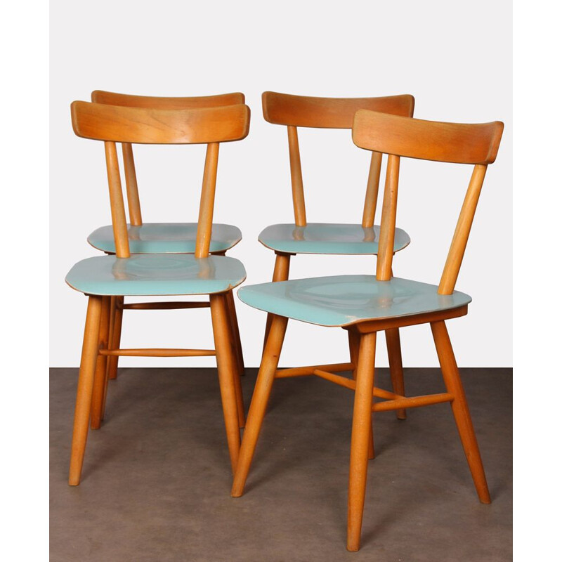 Ensemble de 4 chaises vintage en bois par Ton 1960