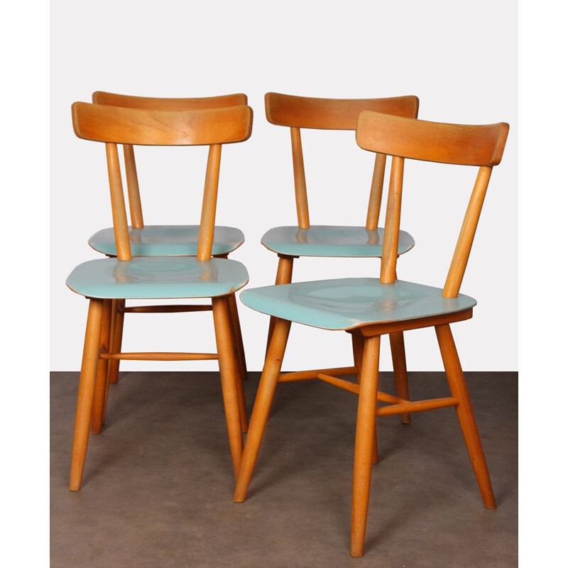 Set of 4 vintage wooden chairs by Ton 1960