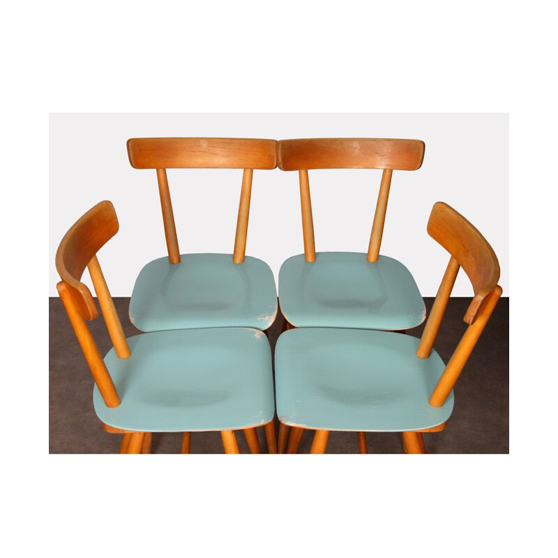 Set of 4 vintage wooden chairs by Ton 1960