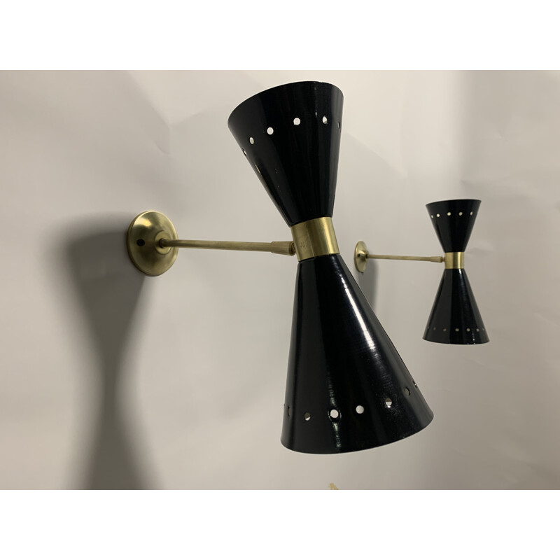 Vintage wall light black lacquered with brass by Stilnovo