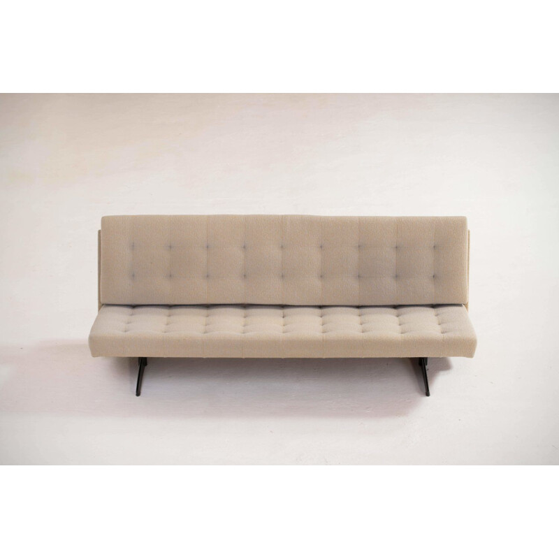 Vintage Metal and Cream Fabric Sofa 1960