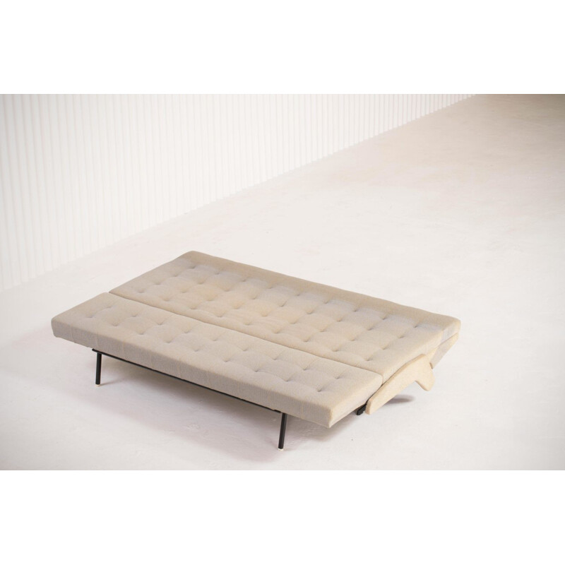 Vintage Metal and Cream Fabric Sofa 1960