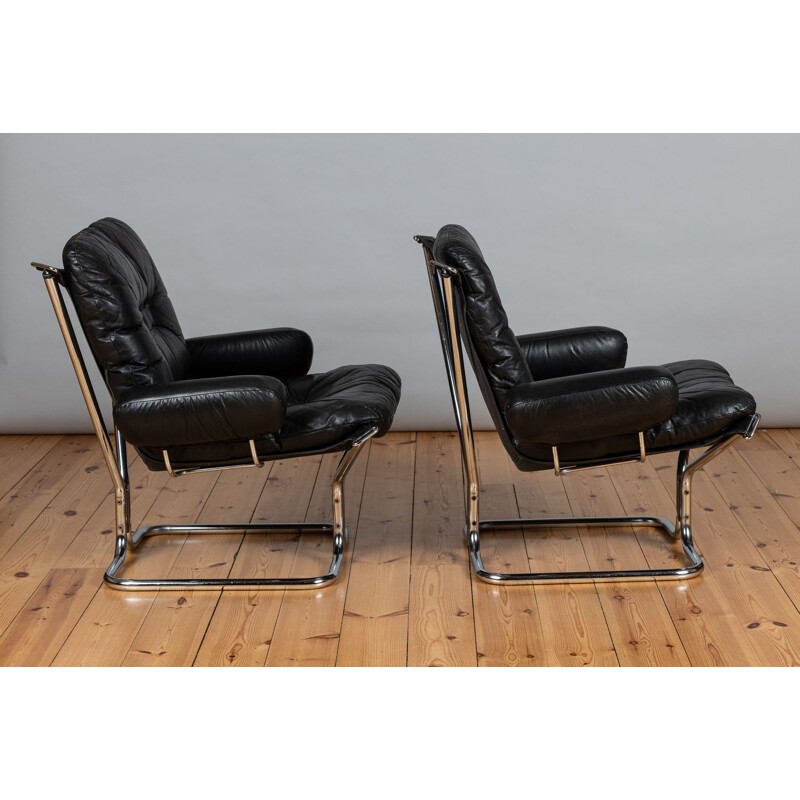 Pair of vintage chrome and leather faueuils by Ingmar Relling for Westnofa 1960