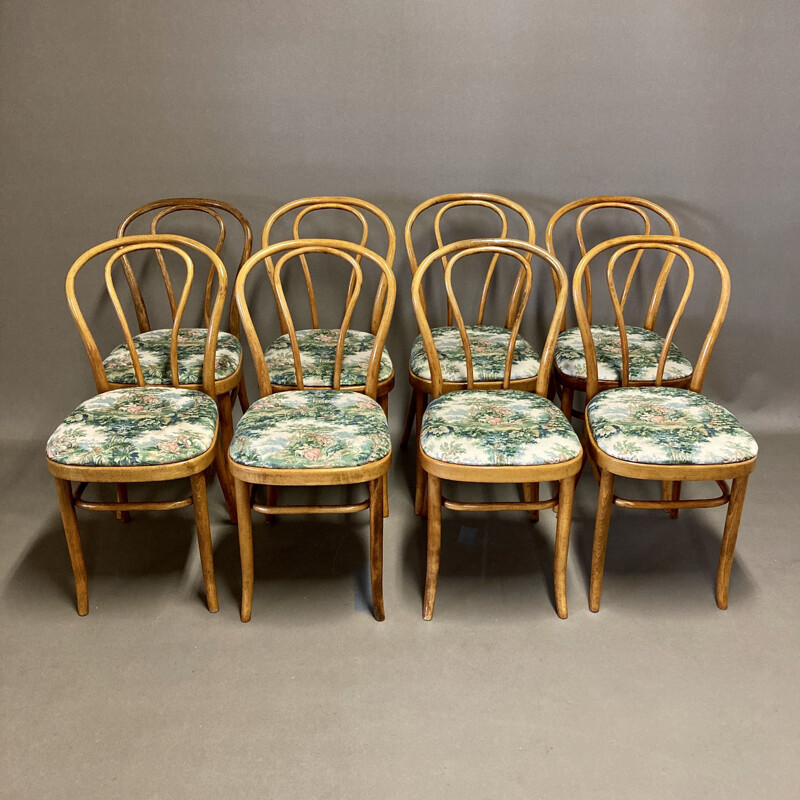 Set of 8 vintage beech bistro chairs 1950 