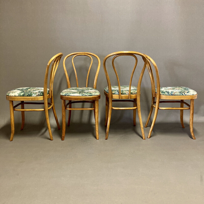 Set of 8 vintage beech bistro chairs 1950 