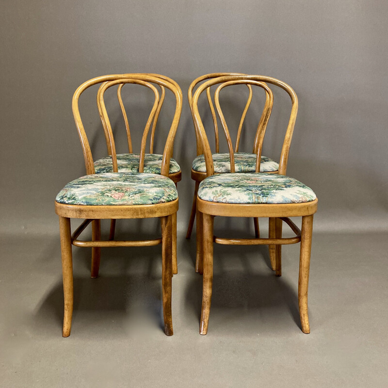 Ensemble de 8 chaises vintage bistrot Hêtre 1950 