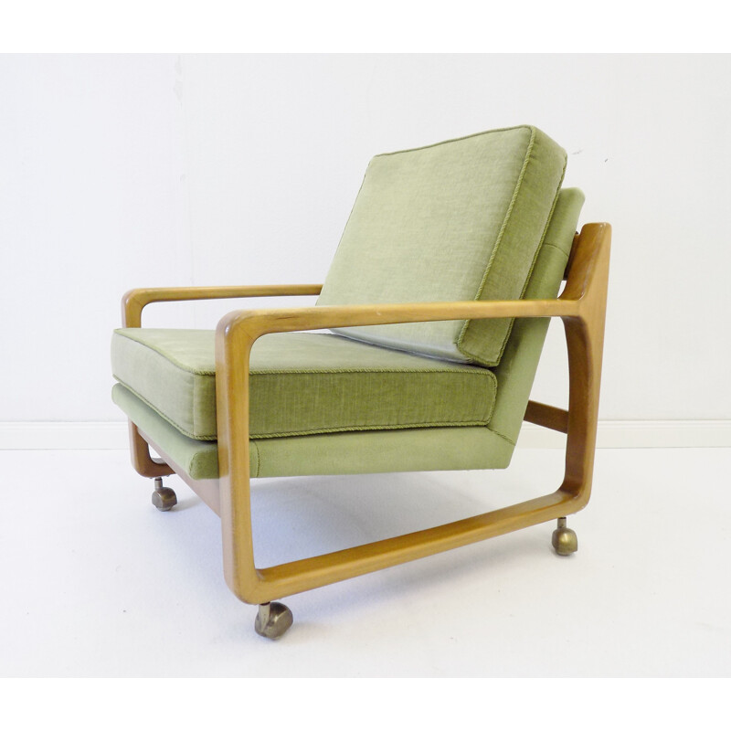 Pair of vintage green mid century velor armchairs 1960s