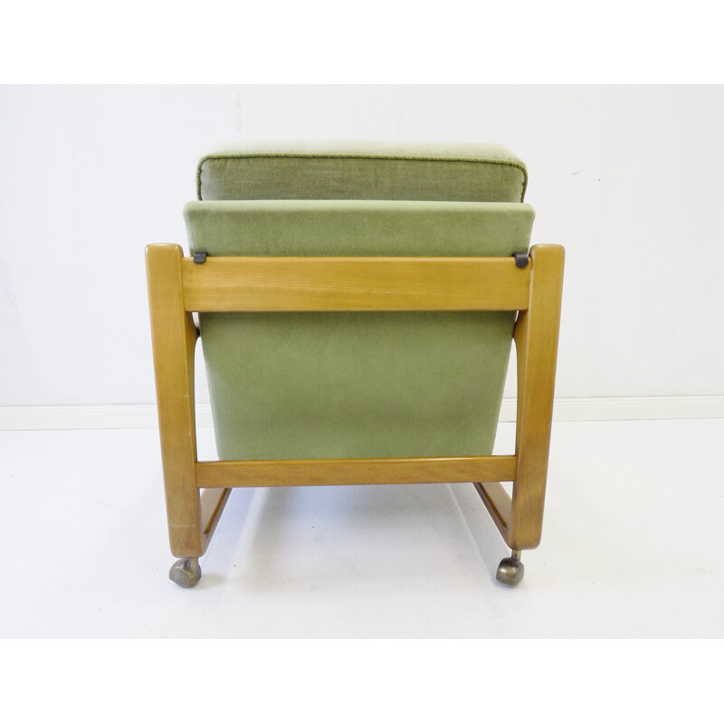 Pair of vintage green mid century velor armchairs 1960s